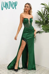 Lunivop Formal Occasion Long Dresses For Women High Slit Sexy Strapless Celebrity Dress Green Maxi